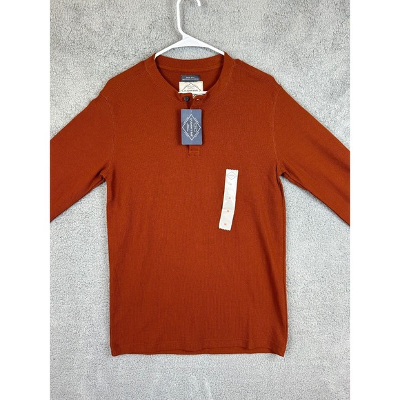 St Johns Bay Shirt Mens Size M Long Sleeve Cotton Henley Sueded Jersey Brown New